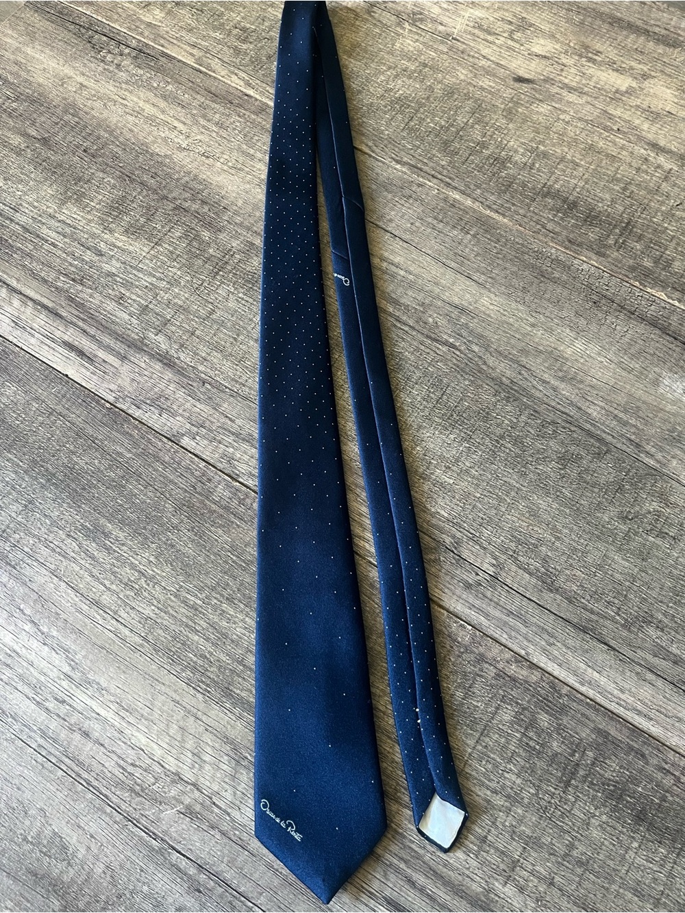 Oscar de la Renta Navy Tie with White Microdots